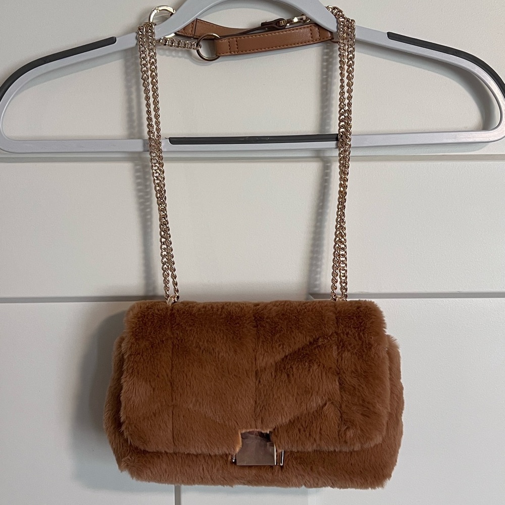 a new day Tan Faux Fur Crossbody Bag with Chain Strap